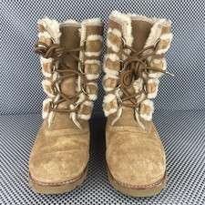 UGG Rommy Boots Womens Size 7 Brown Leather Sheepskin Lace Up Winter Casual