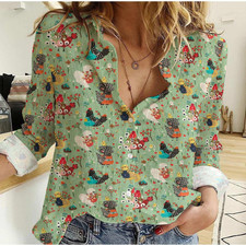 Floral Chicken Pattern Blouse Shirt Women Chicken Shirt Chicken Gir