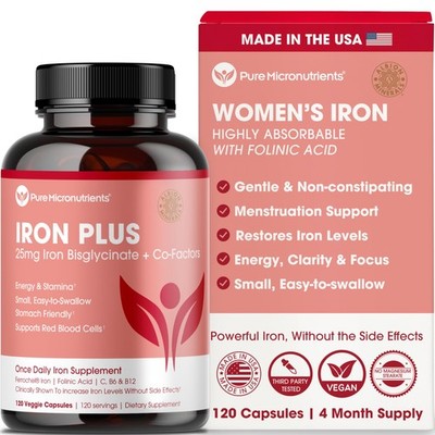 Iron Supplement for Women - Gentle Chelate Iron Bisglycinate 25mg with Vitami...