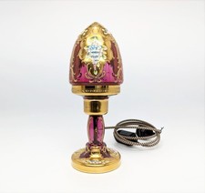 Vintage Czech Cranberry Glass Boudoir Lamp Raised Enamel Gilt Floral 10.5in