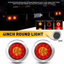 2PCS 4" Round 16-LED Truck Light Tail Brake Stop Turn Signal Lights Red/Amber