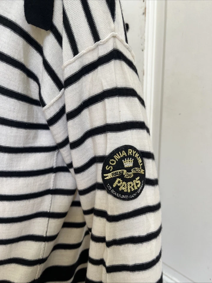 SONIA RYKIEL PARIS H&M ¡RARO! Cuello de barco a rayas negro/crema ¡SUAVE! Suéter de punto XS/S Foto 4 de 4