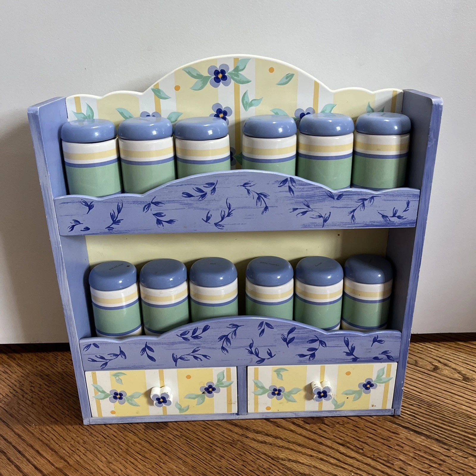 Vintage Pfaltzgraff summer breeze Wall Spice Rack with All 12 Spice Jars