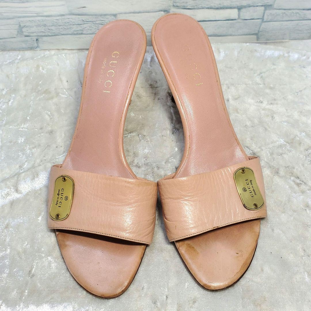 GUCCI Mules Sandals Heel Leather Pink Beige EU37/US7 116126c thumbnail 23