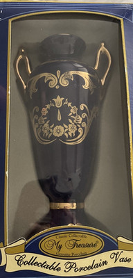 My Treasure Porcelain Vase Blue Gold Floral 18K Gold Trimmed collectible gift