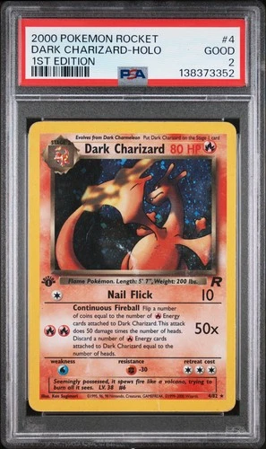 2000 POKEMON ROCKET 1ST ED #4 DARK CHARIZARD-HOLO PSA 2