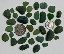 LOVELY NE ENGLAND TEAL GREEN SEA GLASS LOT GENUINE SURF TUMBLED 35 PIECES  101