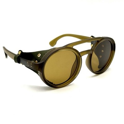 Glacier Round Sunglasses Green Designer Frame & Polarized Lenses Temple Shield