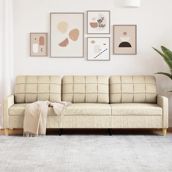 3-Sitzer Sofa Creme 210 Cm Stoff Couch Lounge-image