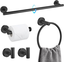 Matte Black Bathroom Hardware Set 5 Pieces, SUS304 Stainless Steel Towel Bar Set