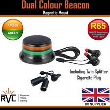 LED Dual Colour Amber/Green Flashing Warning Beacon 12v/24v Magnetic Mount