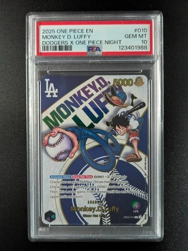 2025 One Piece MONKEY D. LUFFY #EB02-010 Dodgers X One Piece Night ENG PSA 10