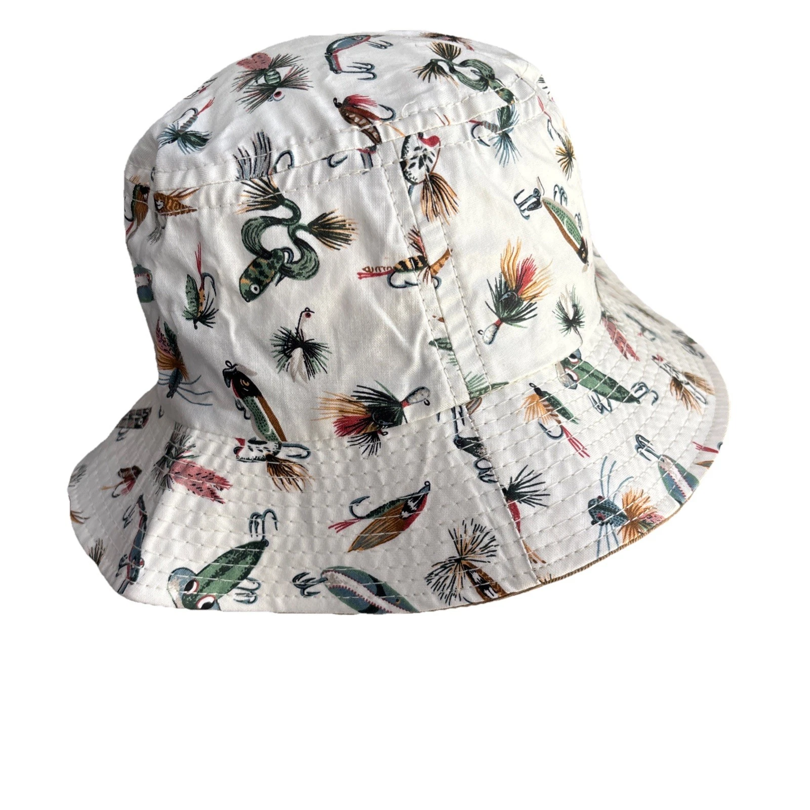 VTG All Over Fish Lures Pattern Bucket Hat USA Made Sz Large NICE!