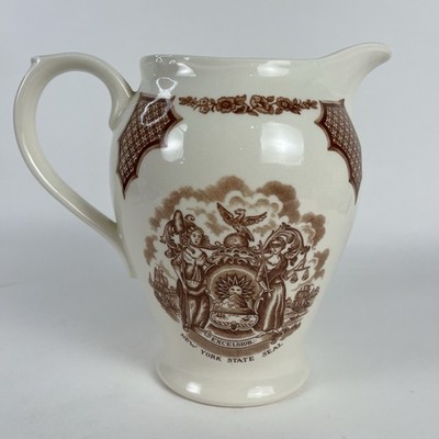 Vintage Meakin Fair Winds Pitcher 48 oz 7 1/4'' tall Brown New York State Seal  