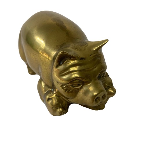 Vintage Solid Brass Pig w/ Piglets Paperweight Figurine 3"x6" 1.7lb