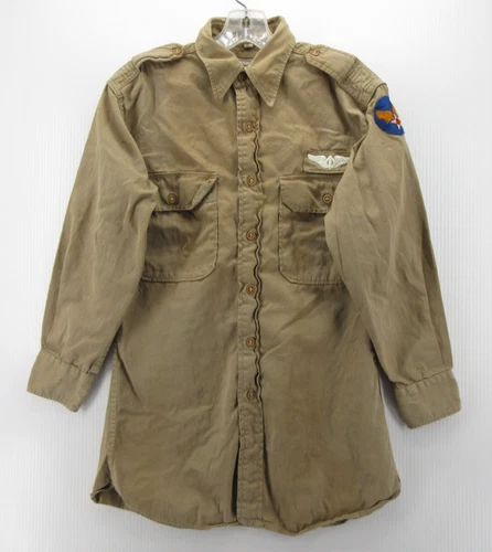 VINTAGE WWII US Army Shirt 15 Brown Air Force USAAF Uniform Military 1940s *