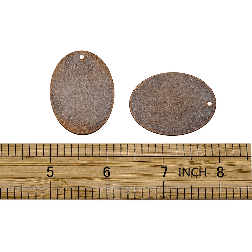 Colgantes de etiqueta ovalada grande de latón cobre rojo 10 piezas estampado suave dijes en blanco 40x30 mm Foto 3 de 4