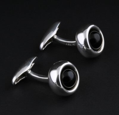 Georg Jensen Sterling Cufflinks # 473 w. Onyx. Sphere, Regitze Overgaard. NEW!