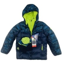 Snozu Boy's Fleece Inner Bib Puffy Down Jacket and Knit Hat,Blue Size 5 6, NEW