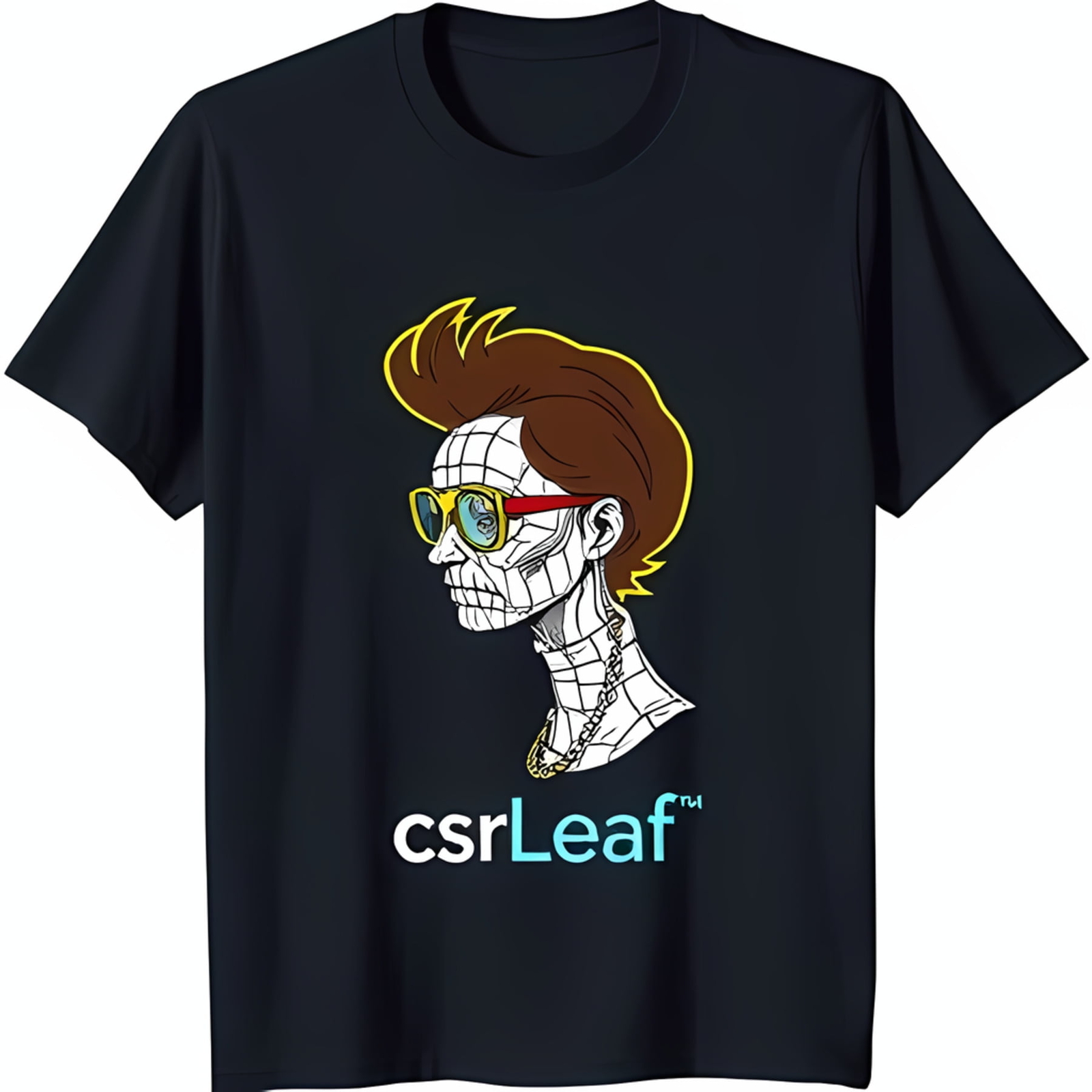 Trendy Black Graphic Tee with Bold Face Print and Retro Sunglasses Design  