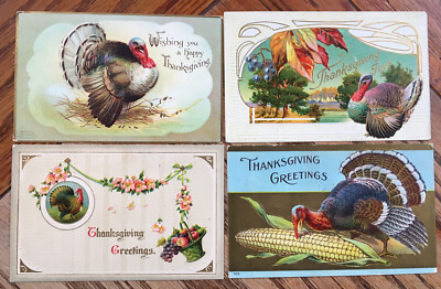 Vintage Thanksgiving Postcard Lot of 4 Greeting Card Turkey Day Fruit ...