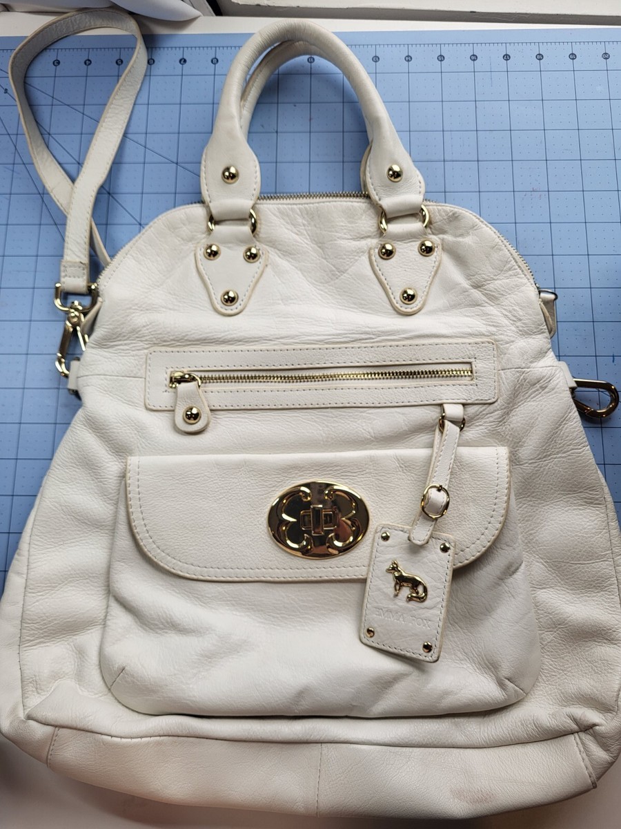 Emma Fox WHITE Leather Handbag with Gold Hardware Double Strap and