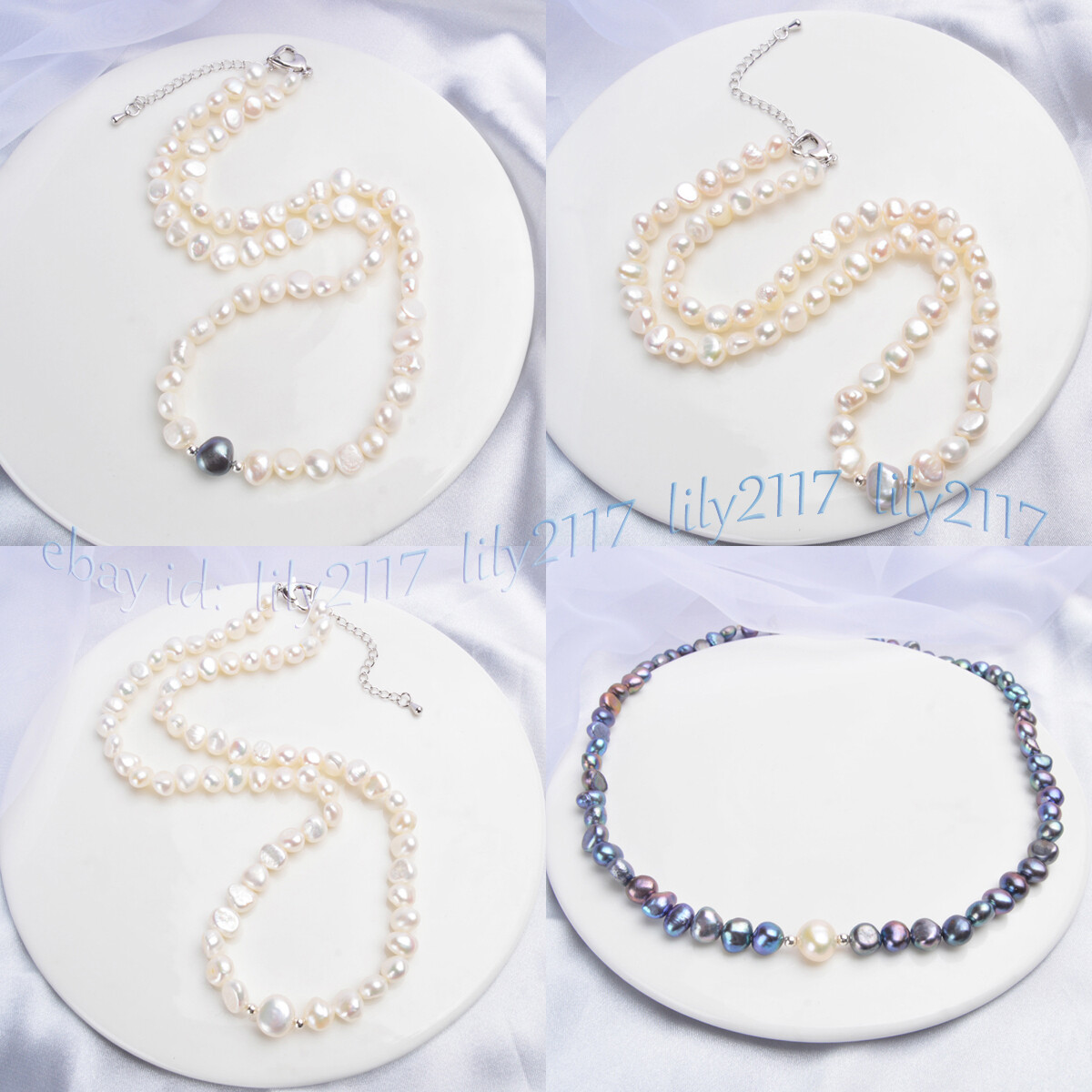 7-8mm 9-10mm Black White Gray Natural Freshwater Baroque Pearl Necklace 14-36''