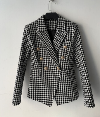 Double breasted Houndstooth Jacket Zweireiher Blazer  Hahnentrittmuster Jacke L