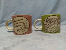 Rosanna 2pc Coffee Tea Mugs Cups Cafe Decorated Green and Pink
