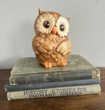 Vtg Ceramic Owl Big Eyes Brown Orange Figurine 1970s Hand Painted 5  Tall