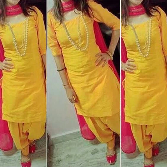 Printed Cotton Punjabi Suit in Yellow : KTN512