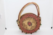 NICE VINTAGE COILED NATIVE AMERICAN HOQUIAM INDIANS WOVEN PURSE with BEADS
