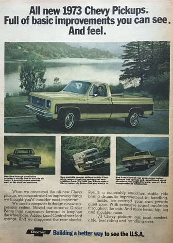 1973 Chevrolet Chevy C10 Pickup Newspaper Color Print Ad Advertisement 11”x15”