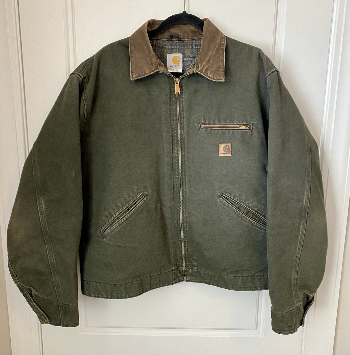 VTG Carhartt Detroit Blanket-Lined Jacket # J97 MOS Moss