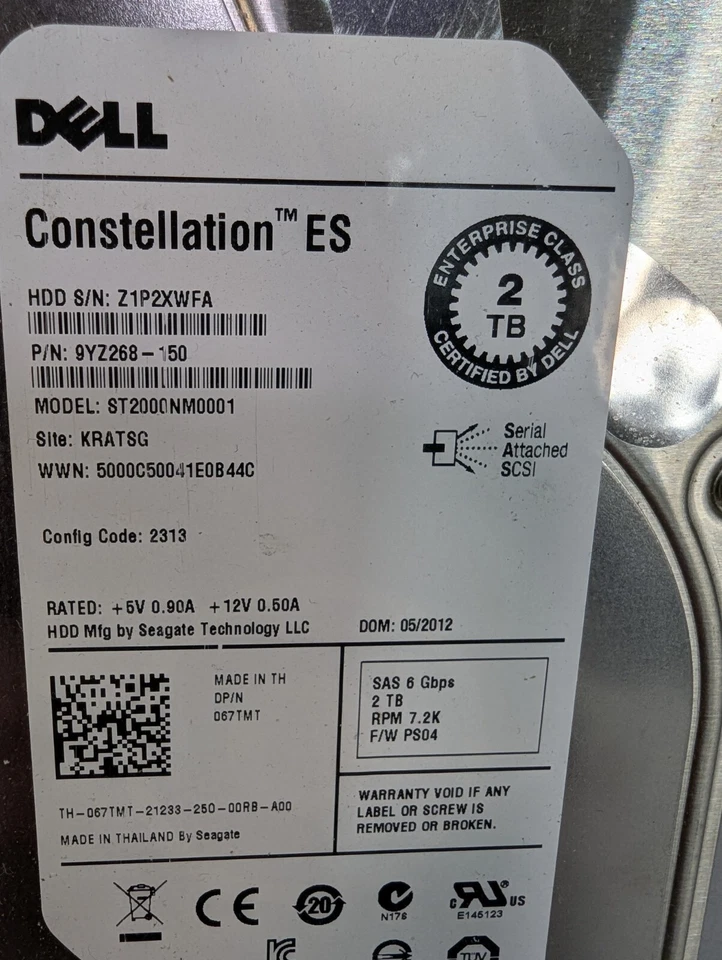 2  ST2000nm001 Dell CONSTELLATION ES 2TB 7.2K 6G 16MB 3.5in SAS Hard Drive - Image 3 of 3