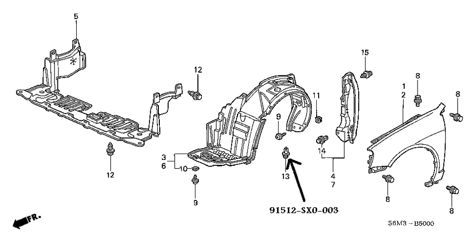 零件:91512-SX0-003 - 本田/讴歌 40 内挡泥板夹(免运费!) — 第 4/4 张图片