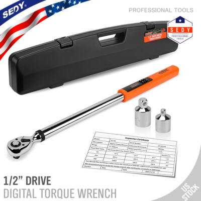 3PC Electronic Digital Torque Wrench Heavy Duty 25-250ft.lb / 17-340n.m  Adapter