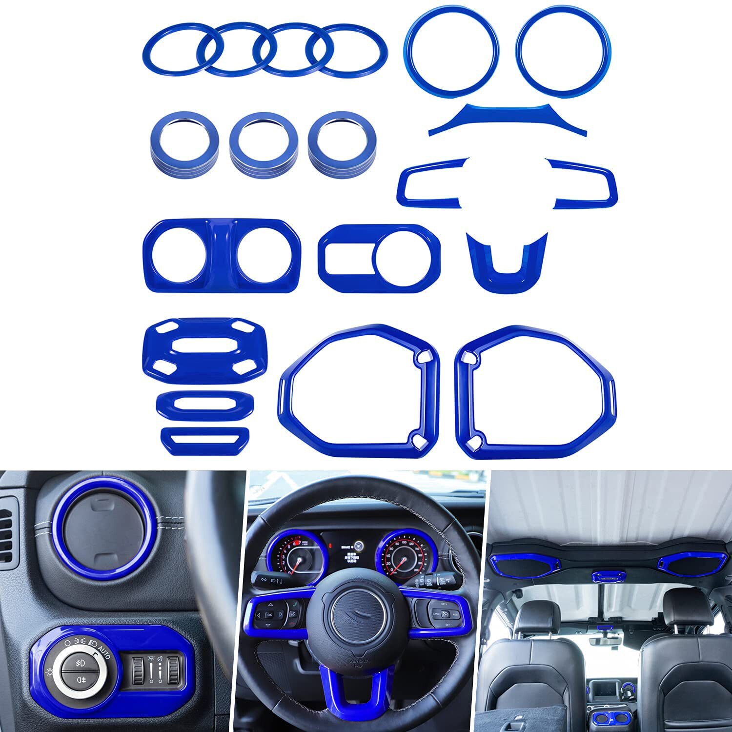Full Interior Decoration Trim Cover for Jeep Wrangler JL 2018+ Blue Accessories