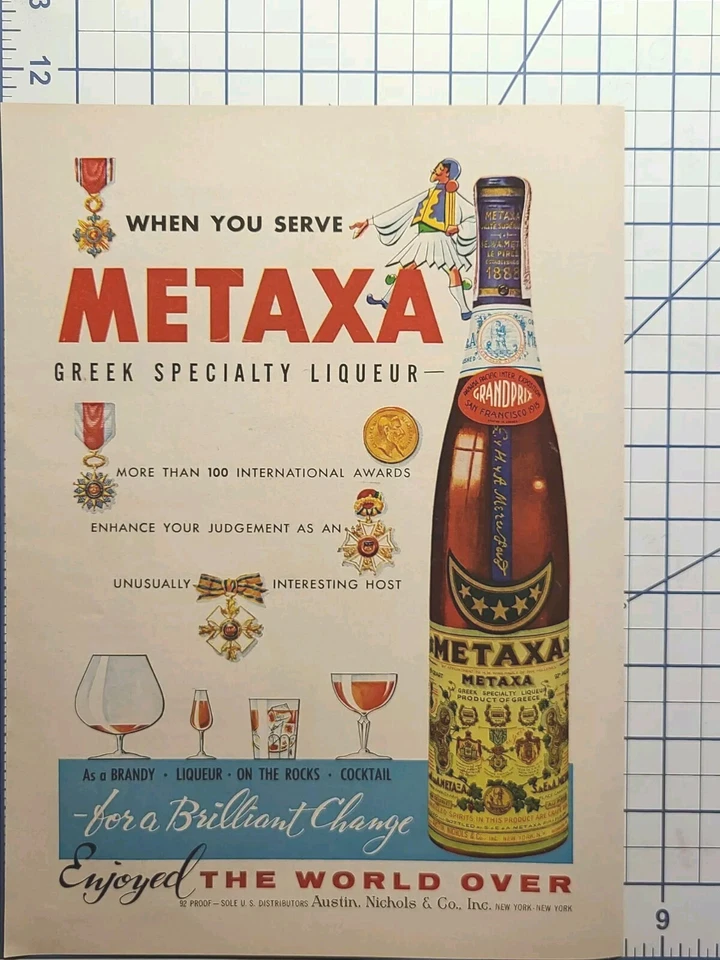 Medallas de cóctel brandy licor especial griego Metaxa anuncio impreso vintage 1958 Foto 2 de 4