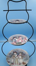 3-TIER HOLIDAY HAPPY SNOWMEN TABLETOP SERVING SET FOR COOKIES, CANAPES, CANDY