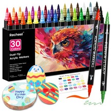30 Colors Acrylic Paint Markers, Dual Tip Fine and Brush Tips for Detailed Ar...