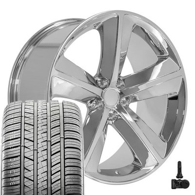 OE Wheels DG05 20x9 Chrome Rims, 275/40R20 UHP A/S Tires & TPMS Set 5X115 20ET