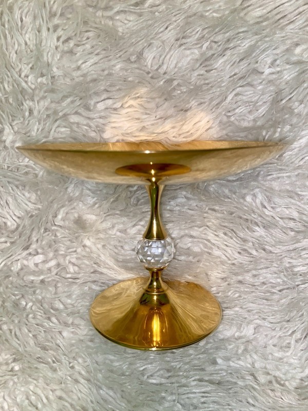 Exquisite candy dish - 24 karat gold plated brass with a large Swarovski crystal