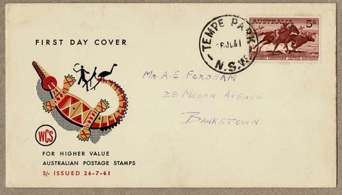 Australia 1961 WCS 5/- NT Cattle FDC Cover  NSW Postmark Tempe Park