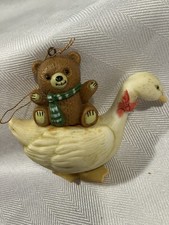Teddy Bear On Goose Plastic Christmas Ornament 