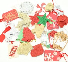 Christmas Gift Tags Tie On's 60+ Count Glitter Metallic Gold Silver Red Green