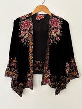 Johnny Was Joanna Sz Small Velvet Silk Embroidered Kimono Boho Black Floral 529