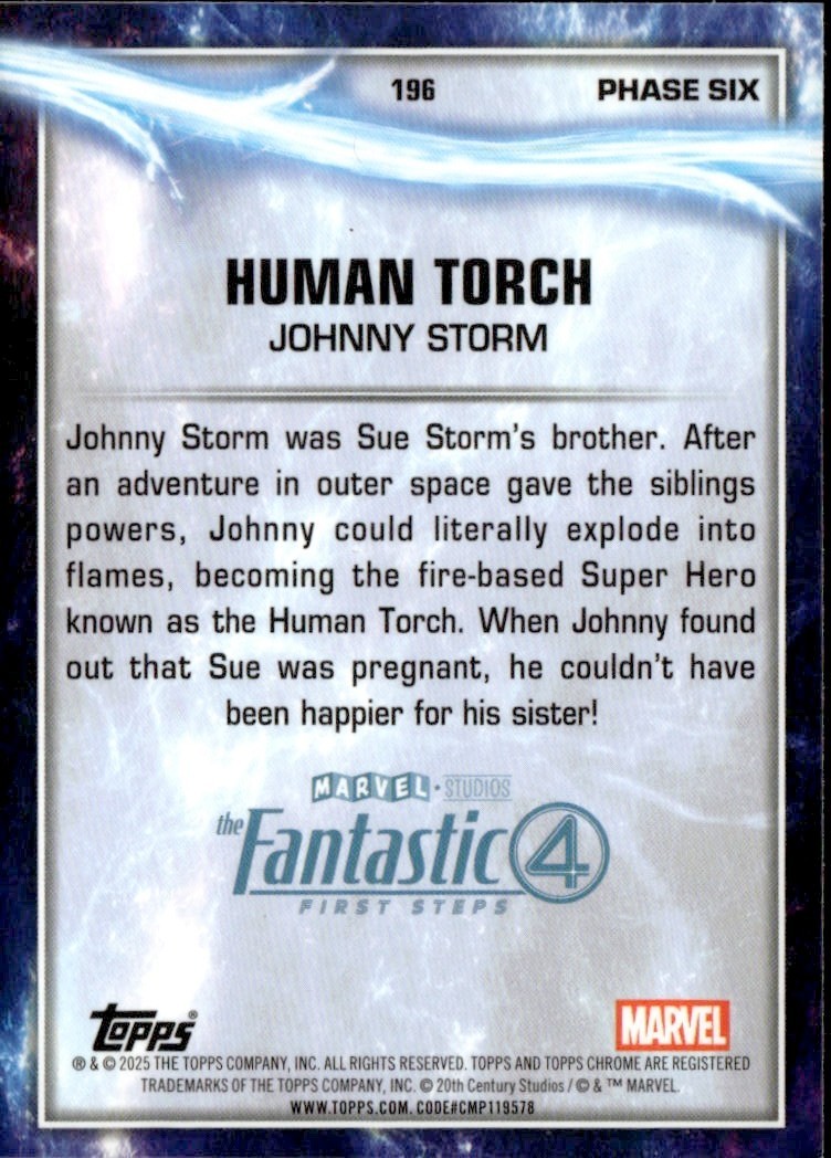 2025 Topps Marvel Chrome Human Torch Johnny Storm Fantastic 4 #196