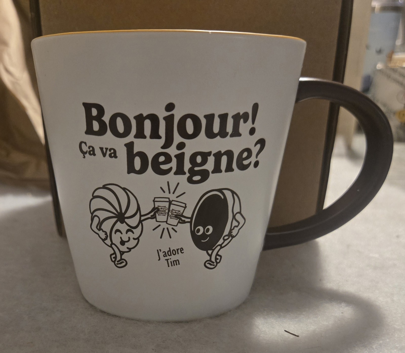 Tim Hortons Retro Bonjour! Ca va beigne? 16 Oz  Coffee Mug 2