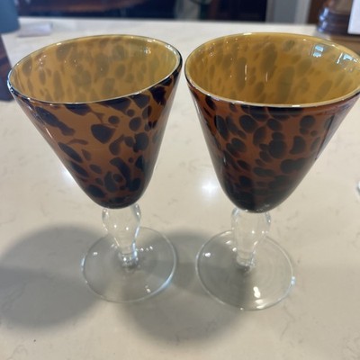 2 Global Amici Safari Wine Champagne Glasses Animal Print Tortoise Shell Leopard